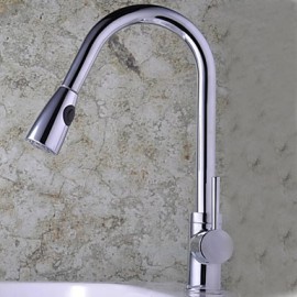 Zeitgenössisch Pull-out / Pull-down deckenmontiert Mit ausziehbarer Brause with Keramisches Ventil Einhand Ein Loch for Chrom, Armatur