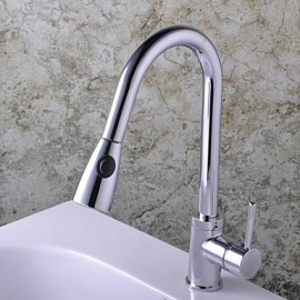 Zeitgenössisch Pull-out / Pull-down deckenmontiert Mit ausziehbarer Brause with Keramisches Ventil Einhand Ein Loch for Chrom, Armatur