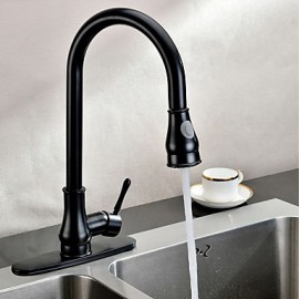 Antik Pull-out / Pull-down deckenmontiert Mit ausziehbarer Brause with Keramisches Ventil Einhand Ein Loch for Bronze mit ölschliff,