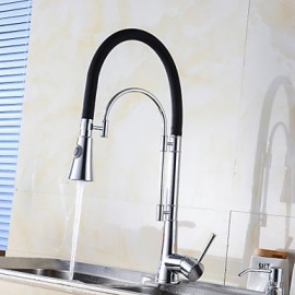Zeitgenössisch Pull-out / Pull-down Mittellage Mit ausziehbarer Brause with Keramisches Ventil Einhand Ein Loch for Chrom, Armatur für