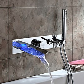 Zeitgenössisch Wandmontage LED / Wasserfall with Keramisches Ventil Zwei Griffe Vier Löcher for Chrom, Badewannenarmaturen