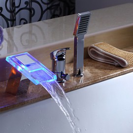 Zeitgenössisch Romanische Wanne LED / Wasserfall / Handdusche inklusive with Keramisches Ventil Einhand Drei Löcher for Chrom,