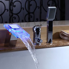 Zeitgenössisch Romanische Wanne LED / Wasserfall / Handdusche inklusive with Keramisches Ventil Einhand Drei Löcher for Chrom,