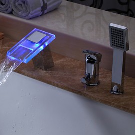 Zeitgenössisch Romanische Wanne LED / Wasserfall / Handdusche inklusive with Keramisches Ventil Einhand Drei Löcher for Chrom,