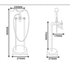 Antik bodenmontiert Handdusche inklusive / Bodenstand with Keramisches Ventil Zwei Griffe Zwei Löcher for Bronze mit ölschliff,