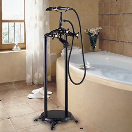Antik bodenmontiert Handdusche inklusive / Bodenstand with Keramisches Ventil Zwei Griffe Zwei Löcher for Bronze mit ölschliff,