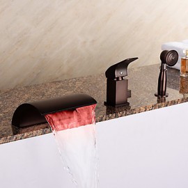 Modern Romanische Wanne LED / Wasserfall / Handdusche inklusive with Keramisches Ventil Einhand Drei Löcher for Bronze mit ölschliff,