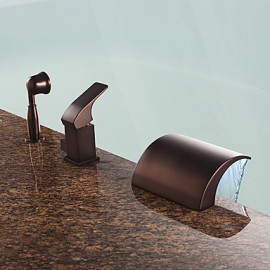 Modern Romanische Wanne LED / Wasserfall / Handdusche inklusive with Keramisches Ventil Einhand Drei Löcher for Bronze mit ölschliff,