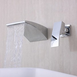 Zeitgenössisch Wandmontage Wasserfall with Keramisches Ventil Einzigen Handgriff Zwei Löcher for Chrom, Badewannenarmaturen