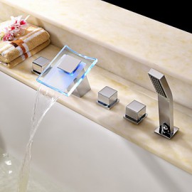 Zeitgenössisch Romanische Wanne LED / Wasserfall / Handdusche inklusive with Keramisches Ventil Zwei Griffe Fünf Löcher for Chrom,