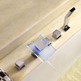 Zeitgenössisch Romanische Wanne LED / Wasserfall / Handdusche inklusive with Keramisches Ventil Zwei Griffe Fünf Löcher for Chrom,