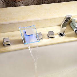Zeitgenössisch Romanische Wanne LED / Wasserfall / Handdusche inklusive with Keramisches Ventil Zwei Griffe Fünf Löcher for Chrom,