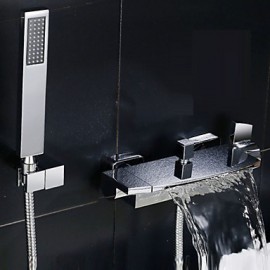 Zeitgenössisch Badewanne & Dusche Wasserfall / Breite spary with Keramisches Ventil Zwei Griffe Zwei Löcher for Chrom, Duscharmaturen