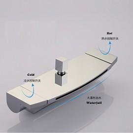 Zeitgenössisch Badewanne & Dusche Wasserfall / Breite spary with Keramisches Ventil Zwei Griffe Zwei Löcher for Chrom, Duscharmaturen