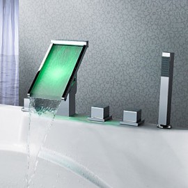 Zeitgenössisch 3-Loch-Armatur LED / Wasserfall / Handdusche inklusive with Keramisches Ventil Drei Griffe Fünf Löcher for Chrom,