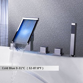 Zeitgenössisch 3-Loch-Armatur LED / Wasserfall / Handdusche inklusive with Keramisches Ventil Drei Griffe Fünf Löcher for Chrom,