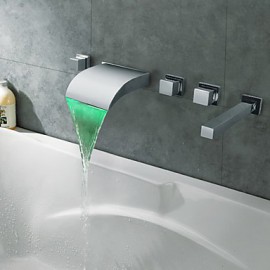 Zeitgenössisch Romanische Wanne LED / Wasserfall with Keramisches Ventil Drei Griffe Fünf Löcher for Chrom, Badewannenarmaturen