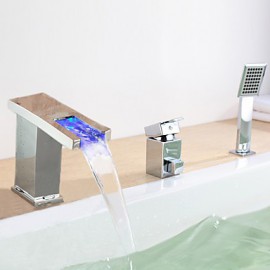 Zeitgenössisch Romanische Wanne LED / Wasserfall / Breite spary with Keramisches Ventil Einhand Drei Löcher for Chrom,