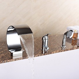 Zeitgenössisch Romanische Wanne Wasserfall / Handdusche inklusive with Keramisches Ventil Einhand Drei Löcher for Chrom,