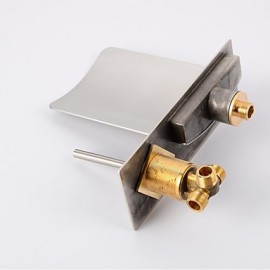 Zeitgenössisch Romanische Wanne Wasserfall with Messingventil Einzigen Handgriff Zwei Löcher for Gebürsteter Nickel,
