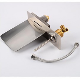 Zeitgenössisch Romanische Wanne Wasserfall with Messingventil Einzigen Handgriff Zwei Löcher for Gebürsteter Nickel,