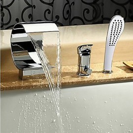 Zeitgenössisch Romanische Wanne Wasserfall / Handdusche inklusive with Keramisches Ventil Einhand Drei Löcher for Chrom,