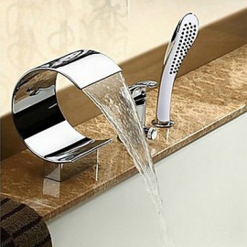 Zeitgenössisch Romanische Wanne Wasserfall / Handdusche inklusive with Keramisches Ventil Einhand Drei Löcher for Chrom,