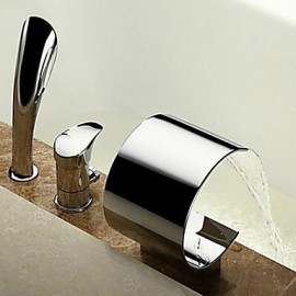 Zeitgenössisch Romanische Wanne Wasserfall / Handdusche inklusive with Keramisches Ventil Einhand Drei Löcher for Chrom,