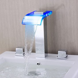 Zeitgenössisch Romanische Wanne LED / Wasserfall with Keramisches Ventil Zwei Griffe Drei Löcher for Chrom, Badewannenarmaturen
