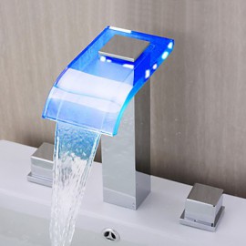 Zeitgenössisch Romanische Wanne LED / Wasserfall with Keramisches Ventil Zwei Griffe Drei Löcher for Chrom, Badewannenarmaturen