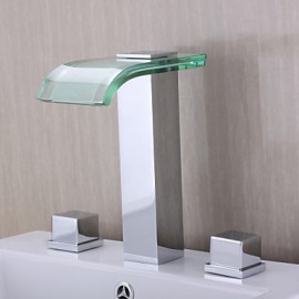 Zeitgenössisch Romanische Wanne LED / Wasserfall with Keramisches Ventil Zwei Griffe Drei Löcher for Chrom, Badewannenarmaturen