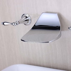 Zeitgenössisch Wandmontage Wasserfall with Keramisches Ventil Zwei Griffe Drei Löcher for Chrom, Badewannenarmaturen