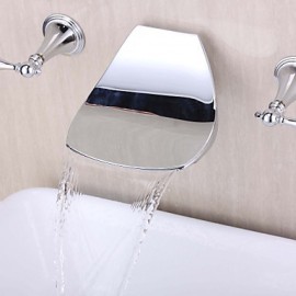 Zeitgenössisch Wandmontage Wasserfall with Keramisches Ventil Zwei Griffe Drei Löcher for Chrom, Badewannenarmaturen