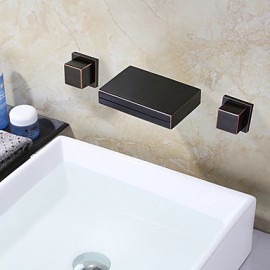 Zeitgenössisch / Traditionell / Art déco/Retro Badewanne & Dusche Wasserfall with Messingventil Zwei Griffe Drei Löcher for Ti-PVD,