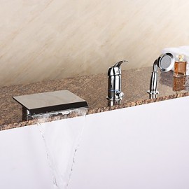 Zeitgenössisch Romanische Wanne Wasserfall / Handdusche inklusive with Keramisches Ventil Einhand Drei Löcher for Chrom,