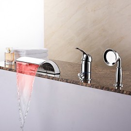 Zeitgenössisch Romanische Wanne LED / Wasserfall / Handdusche inklusive with Keramisches Ventil Einhand Drei Löcher for Chrom,
