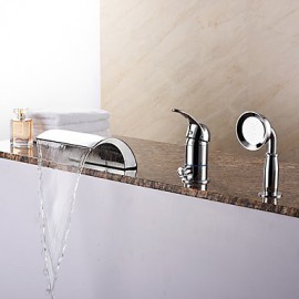 Zeitgenössisch Romanische Wanne Wasserfall / Handdusche inklusive with Keramisches Ventil Einhand Drei Löcher for Chrom,