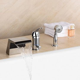 Zeitgenössisch Romanische Wanne Wasserfall / Handdusche inklusive with Keramisches Ventil Einhand Drei Löcher for Chrom,
