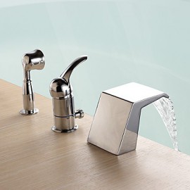 Zeitgenössisch Romanische Wanne Wasserfall / Handdusche inklusive with Keramisches Ventil Einhand Drei Löcher for Chrom,