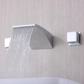 Zeitgenössisch Wandmontage Wasserfall with Keramisches Ventil Zwei Griffe Drei Löcher for Chrom, Badewannenarmaturen