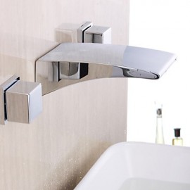 Zeitgenössisch Wandmontage Wasserfall with Keramisches Ventil Zwei Griffe Drei Löcher for Chrom, Badewannenarmaturen