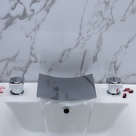 Zeitgenössisch 3-Loch-Armatur Wasserfall with Keramisches Ventil Zwei Griffe Drei Löcher for Chrom, Waschbecken Wasserhahn