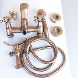 Antik Badewanne & Dusche Handdusche inklusive with Keramisches Ventil Zwei Griffe Zwei Löcher for Antikes Messing, Badewannenarmaturen