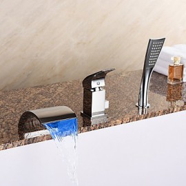 Zeitgenössisch Romanische Wanne LED / Wasserfall / Handdusche inklusive with Keramisches Ventil Einhand Drei Löcher for Chrom,