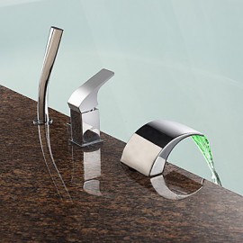 Zeitgenössisch Romanische Wanne LED / Wasserfall / Handdusche inklusive with Keramisches Ventil Einhand Drei Löcher for Chrom,