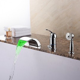 Zeitgenössisch Romanische Wanne LED / Wasserfall / Handdusche inklusive with Keramisches Ventil Einhand Drei Löcher for Chrom,