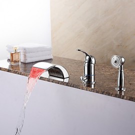 Zeitgenössisch Romanische Wanne LED / Wasserfall / Handdusche inklusive with Keramisches Ventil Einhand Drei Löcher for Chrom,