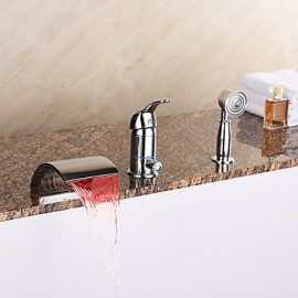 Zeitgenössisch Romanische Wanne LED / Wasserfall / Handdusche inklusive with Keramisches Ventil Einhand Drei Löcher for Chrom,
