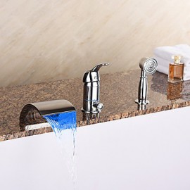 Zeitgenössisch Romanische Wanne LED / Wasserfall / Handdusche inklusive with Keramisches Ventil Einhand Drei Löcher for Chrom,