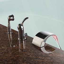 Zeitgenössisch Romanische Wanne LED / Wasserfall / Handdusche inklusive with Keramisches Ventil Einhand Drei Löcher for Chrom,